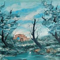 Dipinto olio su tela, d'epoca, paesaggio