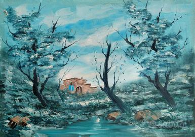 Dipinto olio su tela, d'epoca, paesaggio