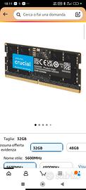 Crucial RAM DDR5 32GB 5600MHz SODIMM, Memoria per 