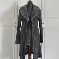 Cardigan traforato con collo in pelo