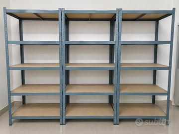 3 Scaffali Metallici 198x100x50 Ripiani truciolato