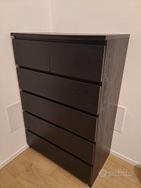Cassettiera ikea MALM nera 6 cassetti