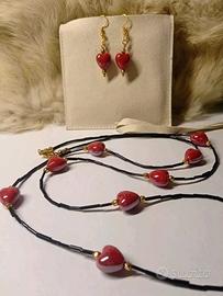 Parure collana e orecchini con cuore