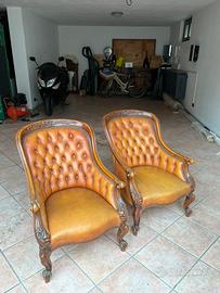 Poltrona Chesterfield Vintage Ing. in Vera Pelle