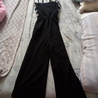 abito a pantalone nero con strass argento
