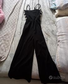 abito a pantalone nero con strass argento