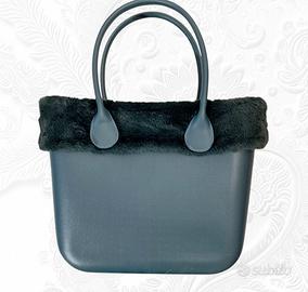 borsa rigida con pelliccia ecologica verde 