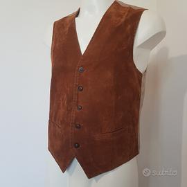 Gilet vintage uomo 70s vera pelle scamosciata 