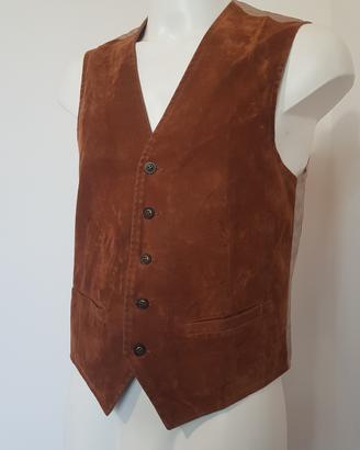 Gilet vintage uomo 70s vera pelle scamosciata 