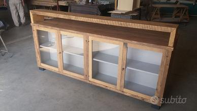 bancone bar in legno vecchio 4 ante gambe ferro