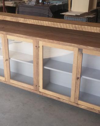 bancone bar in legno vecchio 4 ante gambe ferro