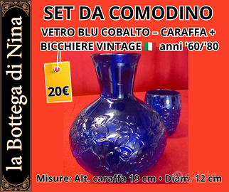 SET DA COMODINO VETRO BLU COBALTO
