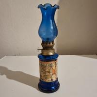Lampada ad olio vintage in vetro blu