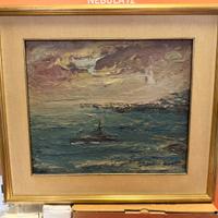 Dipinto a olio vintage di un paesaggio marino