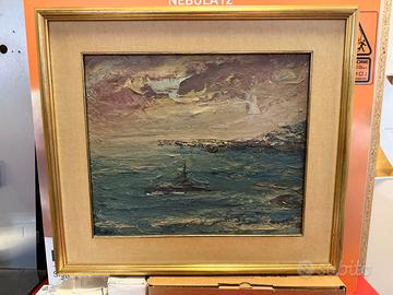 Dipinto a olio vintage di un paesaggio marino