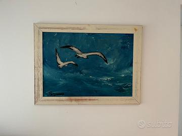 Dipinto ad olio “gabbiani” artista Roberto Manno