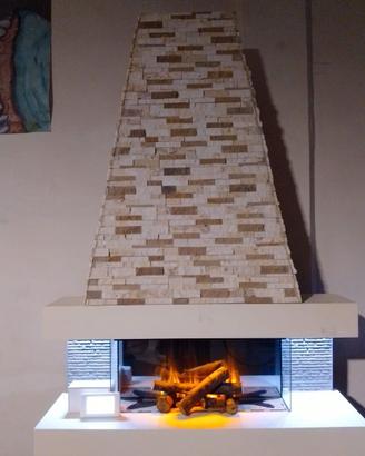 Caminetto elettrico con cappa removibile in pietra