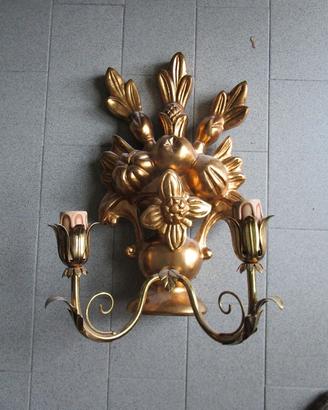 applique in legno con vaso dorato a 2 luci bronzat