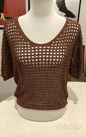 Top traforato Marrone VICOLO con lurex - TU