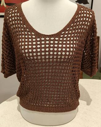 Top traforato Marrone VICOLO con lurex - TU