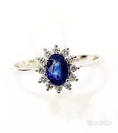 Anello oro bianco Zaffiro ovale blu Diamanti
