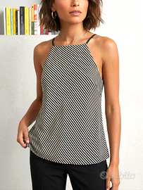 Top a righe diagonali bianco e nero taglia XS