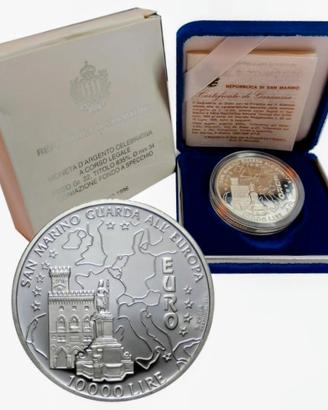 San Marino 10.000 lire 1996 arg. proof fondo specc