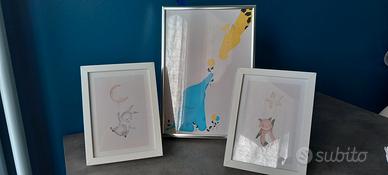 3 cornici con stampe per stanzetta bambini