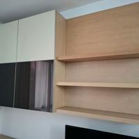 Set pensili soggiorno legno rovere massiccio+vetro