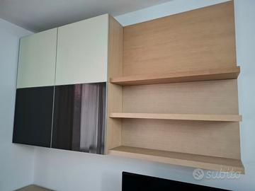 Set pensili soggiorno legno rovere massiccio+vetro