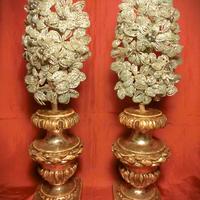 COPPIA DI PORTAPALME  CON PALME ORNAMENTALI 1800