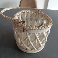 cestino shabby chic con portacandela 