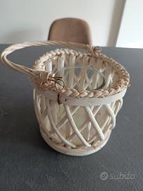 cestino shabby chic con portacandela 