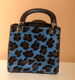 Borsa Vintage pelle e cavallino maculato blu