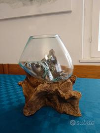Scultura legno vetro - terrario