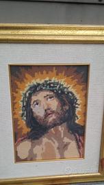 Quadro Gesù su tela ricamata