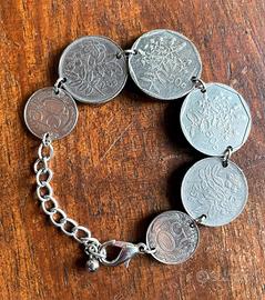 Bracciale vintage con monete,  regolabile