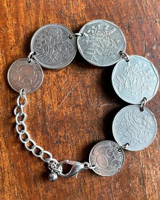 Bracciale vintage con monete,  regolabile