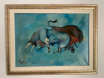 Quadro TORI di KHALED AL-RAHAD autentico dipinto