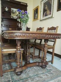 Tavolo antico  stile Enrico II  fine 800+ 4 sedie