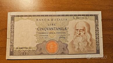 50000 LIRE LEONARDO  decr. 3/7/1967 Carli/Febbraio