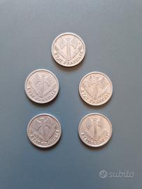 Lotto 5 Monete 1 franco Francese Vichy