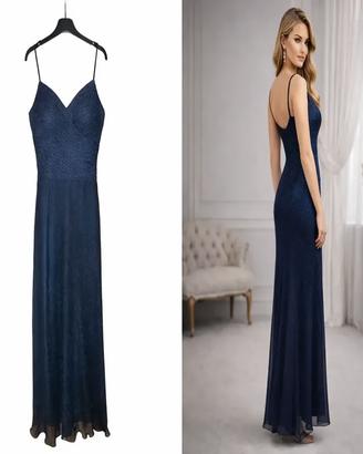 Abito blu marino elegante con spalline sottili – q