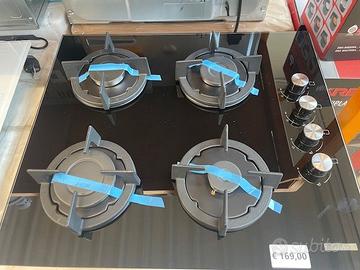 Piano Cottura a Gas 4 Fuochi in Vetro Nero