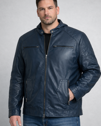 Giubbino imbottito con cappuccio vera pelle