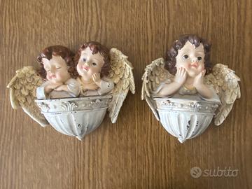 Coppia acquasantiere da parete angeli cherubini