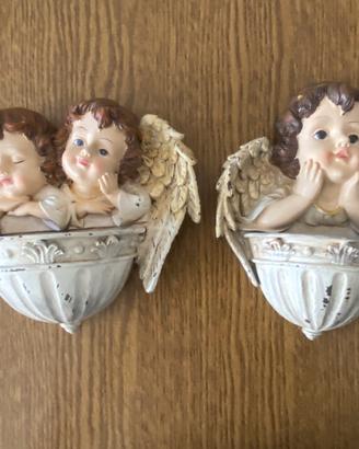Coppia acquasantiere da parete angeli cherubini