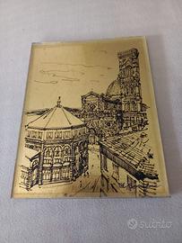 Quadretto Firenze Duomo e Battistero foglia oro 