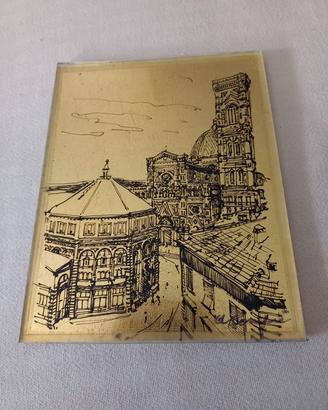 Quadretto Firenze Duomo e Battistero foglia oro 