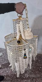 lampadario in ottone bagno oro e Swarovski 